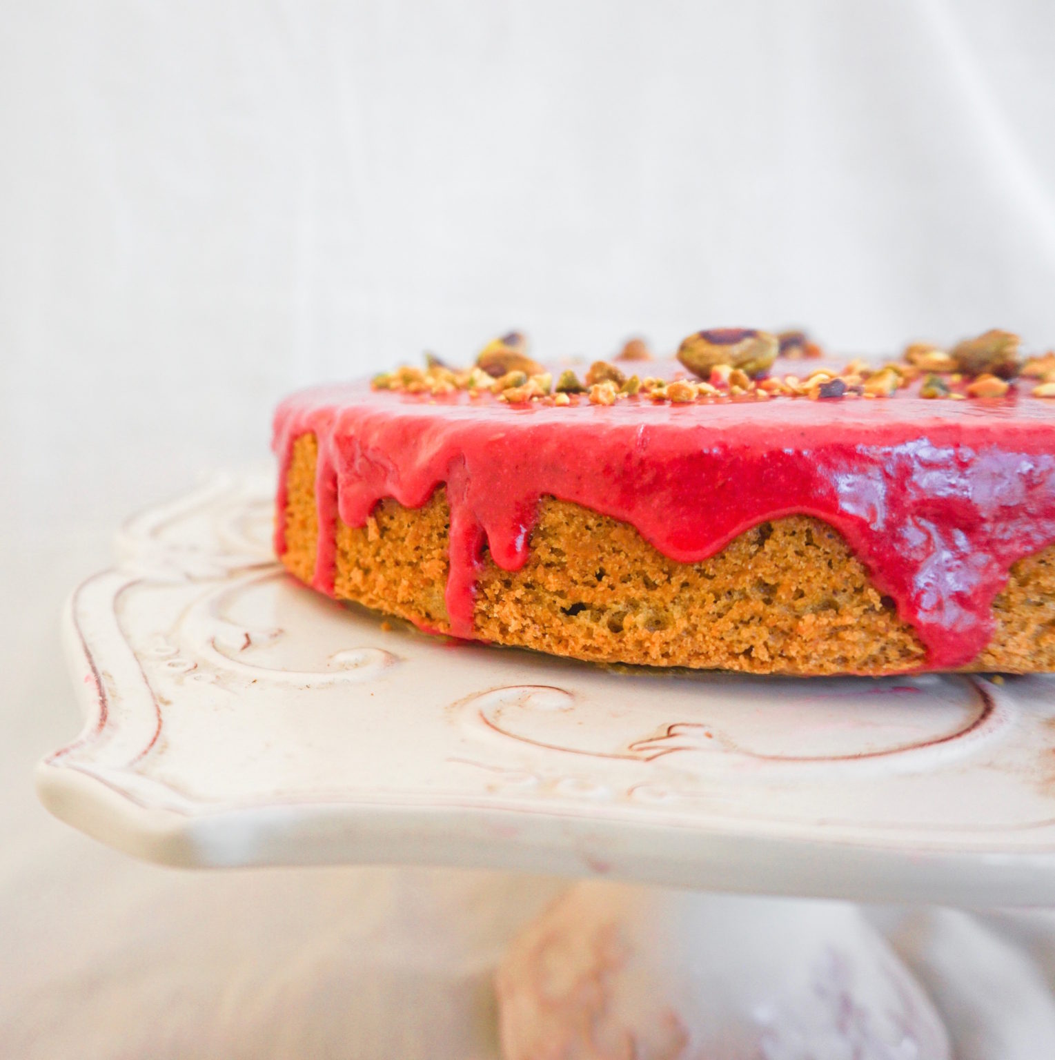 Pistachio Almond Cake with Raspberry Glaze (gluten & dairy free