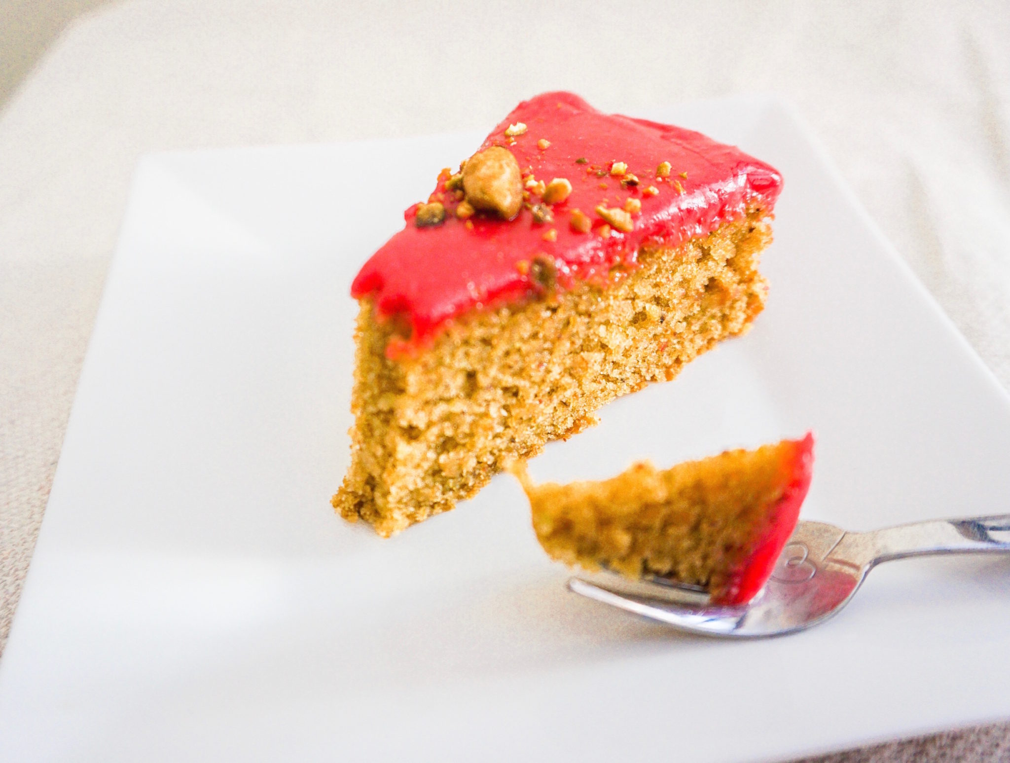 Pistachio Almond Cake with Raspberry Glaze (gluten & dairy free