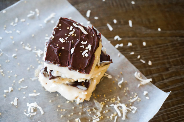 Gooey Coconut Chocolate Bars (gluten, egg, and nut free with dairy free